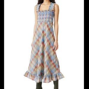 Ganni Seersucker Check Midi Dress